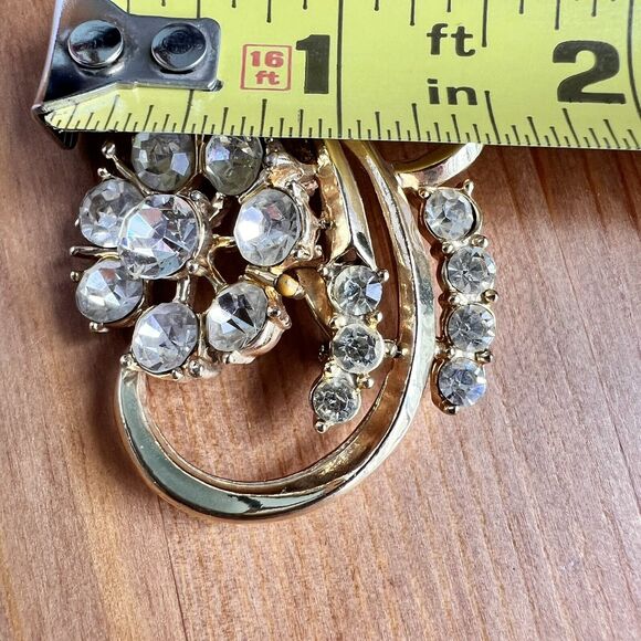 Vtg Coro Flower Brooch Gold Tone Clear Rhinestones Classic Signed Floral Pin Mom - Picture 9 of 12